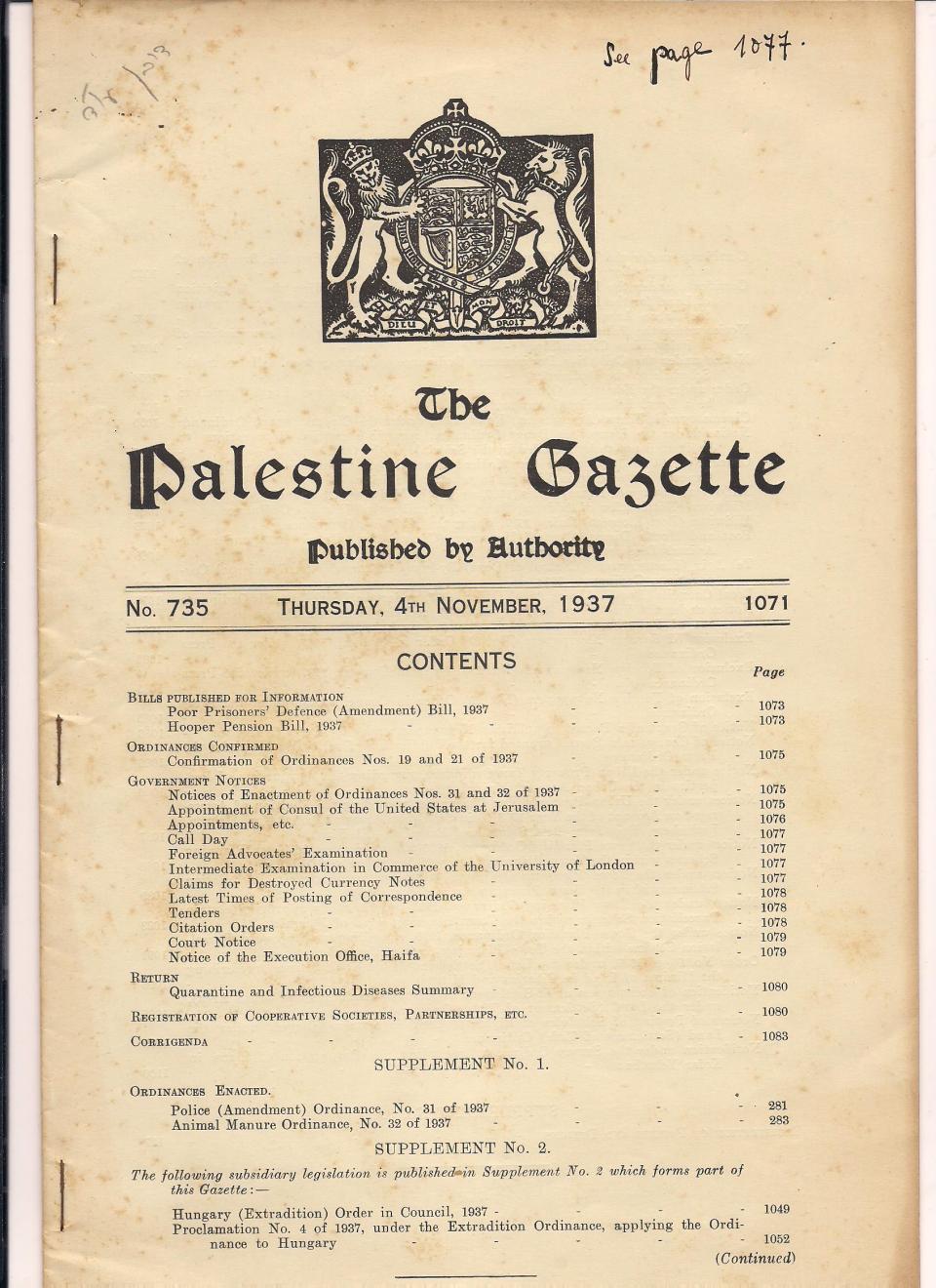 The Palestine Gazette, November 4th, 1937 001